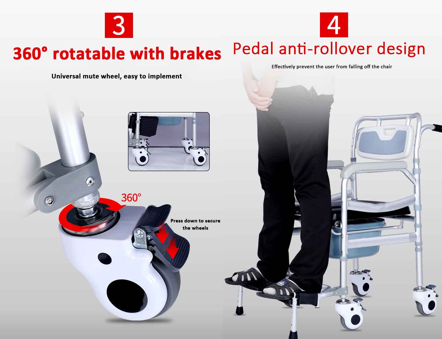 mobile commode chair with brakes